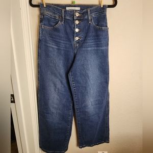 Levi's Mile High Cropped Wide Leg Jeans Medium Wash Sun Devil Heat Button Fly